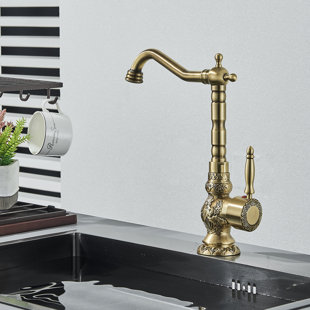 ALENARTWATER Bathroom sink Faucet Carved Flower Antique Brass Single Hole Single Handle Swivel Spout Sink Bathroom Vessel Faucet Mixer Tap