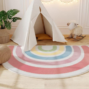 ISABELLE & MAX™ Ajayah Soft Plush Rainbow Rug For Kids Room-Alphabet Rug Non Slip Nursery Rug Bedroom Playroom Rug Washable Classroom ABC Circle Rug For Kids Baby Toddlers,31.5"×39.4"