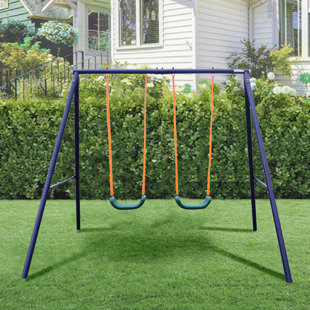 PANARCISS Two Station Swing Set for Children From 3-8 Years Old, Outdoor Metal Swing Playset Load Up to 200LBS