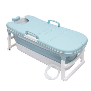 DENFER Slip Resistant Portable Bathtub in Blue/White