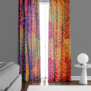 DEJA BLUE STUDIOS Bohemian Floral Semi-Sheer Curtain Panels (Set of 2)