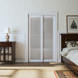 HOME WORTHY 1 Lite Tempered Frosted Glass White Closet Sliding Door with Hardware