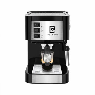 SINCREATIVE Casabrews Compact Espresso Coffee Machine with Milk Frother Wand, Black & Silver