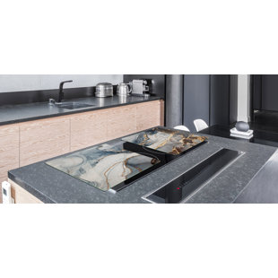 FESTIVE FIT HOME Cooktop Cover - Blue & Gold Glitz | Tempered Glass Noodle Board | Cooktop Protector