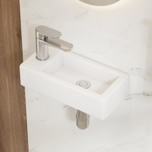 ERIDANUS Turner 370mm x 185mm White Ceramic Rectangular Wall Hung Basin Bathroom Sink with Tap Hole, Left Handed (Sink Only)