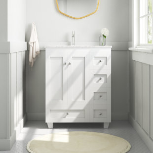 BEACHCREST HOME™ Eviva Happy 28"W x 18"D Bathroom Vanity with Undermount Porcelain Sink