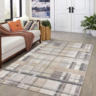 DECOMALL NELE Machine Washable Modern Lattice Area Rug Ivory/Beige/Gray Multi