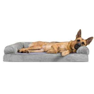 FURHAVEN Faux Fur & Velvet Bolster Sofa Style Pet Bed