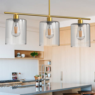 BREAKWATER BAY Alorie Dimmable Modern Linear Kitchen Island Pendant Lighting with Clear Glass Shades for Dining Table