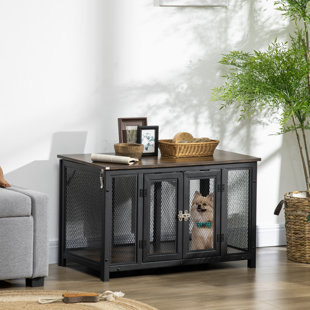 ARCHIE & OSCAR™ Piersten Dog Crate Furniture, Indoor Pet Crate End Table, Mesh Dog Kennels With Double Doors For Small And Medium Dogs, Brown/Black
