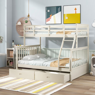 HARRIET BEE Hallei Twin Over Full Wooden Bunk Bed with Two under Drawers