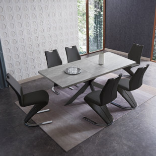 ZERIFEVNI Modern Dining Table Butterfly Leaf Set with "Z" Chairs for 6