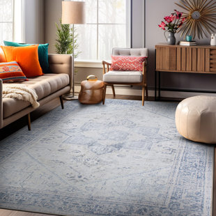 LANGLEY STREET® Somona Machine Washable Oriental Flatweave Performance Blue/Ivory Area Rug