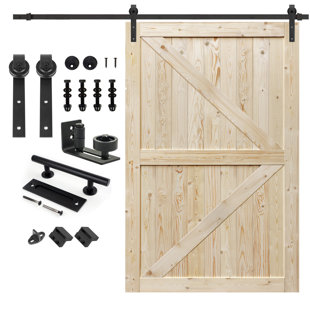 S&Z TOPHAND Solid Wood Paneled Unfinished with Installation Hardware Kit Barn Door