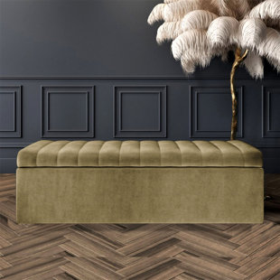 R&M FURNISHERS Velvet Rectangle Solid Colour Standard Ottoman with Storage