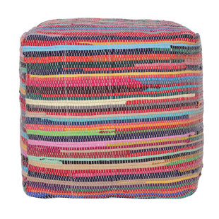 EVETTE RIOS Andros Multicolor Striped Square Upholstered Ottoman Pouf