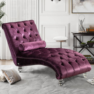 ROSDORF PARK Danuta 29" Wide Armless Velvet Upholstered Tufted Chaise Lounge Chair with Lumbar Pillow and Nailhead Trim