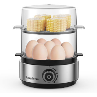 LONGDEEM rapid Electric Egg Cooker: Poacher, Auto-Off, 14-Egg Tray, Stainless Steel, BPA-Free