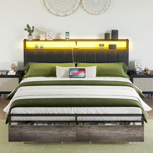 TRENT AUSTIN DESIGN® Aydin LED Bed Frame with Drawers and Charging Station