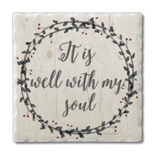 THIRSTYSTONE It Is Well Inspiration 4 Pack Absorbent Stone Tumbled Tile Coasters