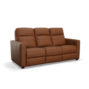 FLEXSTEEL Broadway Leather Power Reclining Sofa with Power Headrests