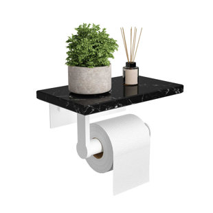 LUXDECOR Toilet Paper Holder with Shelf Wall Mounted White Marble Toilet Tissue Roll Holder for Bathroom