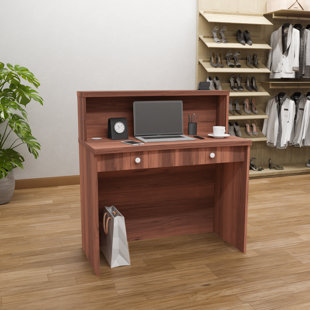MILLWOOD PINES Anetta Mono Walnut Reception Desk w/ Transaction Counter Multifunctional Front Desk