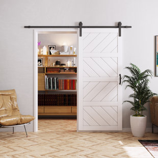 HOZONE Paneled Solid Manufactured Wood Barn Door with Installation Hardware Kit