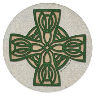 THIRSTYSTONE Celtic Cross 4-Pack Natural Sandstone Coasters (Set of 4)