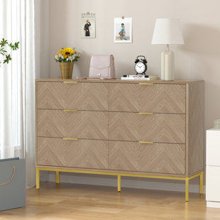 MERCER41 Pricillia 6 - Drawer Dresser Mid Century Natural 6 Drawer Double Dresser