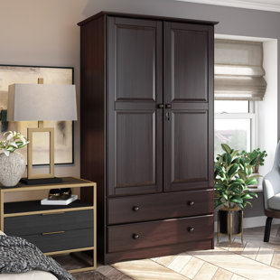 WINSTON PORTER Primm Smart 100% Solid Wood 2-door Wardrobe Armoire with Lock