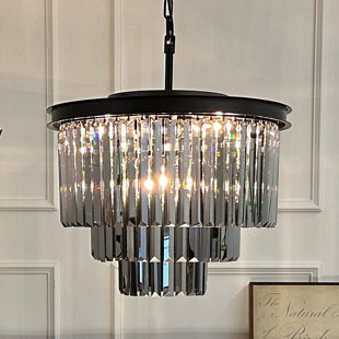 MERCER41 6-Lights Modern 3-Tier Round Fringe Crystal Chandelier