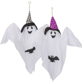 THE HOLIDAY AISLE® Set of 2 Halloween Hanging Ghosts 35 inch Flying White Ghost Decor for Indoor Outdoor Decorations