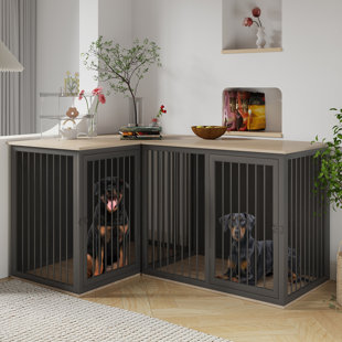 TUCKER MURPHY PET™ Dog Crate Furniture For 2 Dogs, Large Dog Kennel Furniture With Dividers And Double Doors, All Steel Frame Double Dog Crate, 43.3" L X 23.6" W X 31.5" H, 37.4" L X 23.6" W X 31.5" H