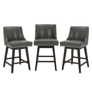 LARK MANOR™ Arvelle Swivel Upholstered Counter Stool with Solid Wood Frame (Set of 3)