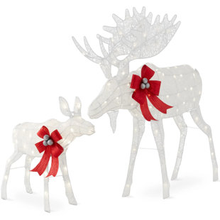 The Holiday Aisle® 2-Piece Moose Family, Lighted Rattan Christmas Rattan-Inspired Yard Decoration Set W/ 170 Lights