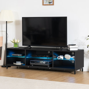 ORREN ELLIS Raedawn 57.08'' Media Console with Multi-Colors LED Strip Light, TV Stand for TVs up to 65''