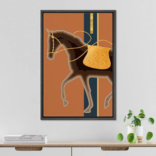 Bright Preppy Animals IDEA4WALL Framed Canvas Print Wall Art Room Decor Mid-Century Modern Gold Saddle Horse Nature Illustrations Bohemian Colorful Warm For Living Room, Bedroom, Office Framed On Canvas Print