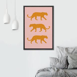 Bright Preppy Animals IDEA4WALL Framed Canvas Print Wall Art Room Decor Yellow Silhouette African Jungle Cheetahs Nature Wilderness Drawings Boho Chic Colorful For Living Room, Bedroom, Office Framed On Canvas Bold Art
