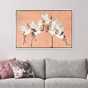 Bright Preppy Animals IDEA4WALL Framed Canvas Print Wall Art Room Decor Pastel Orange Sky Crane Birds Nature Decorative Multicolor Colorful Rustic For Living Room, Bedroom, Office Framed On Canvas Bold Art