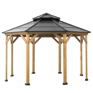 SUNJOY 3.9x3.9m Octagon Cedar Wood Hardtop Gazebo