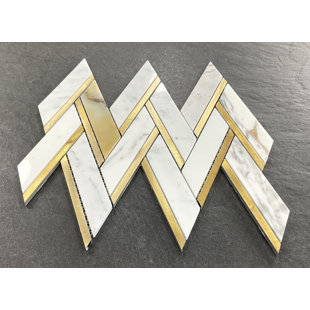 ES STONE Calacatta Marble and Metal Herringbone Mosaic Wall Tile
