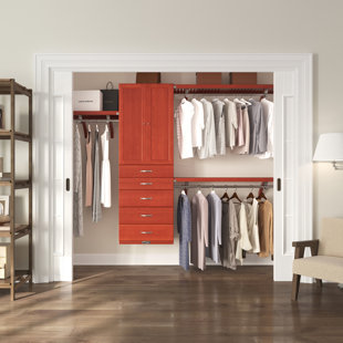 John Louis Home Solid Wood Walk-In Closet System with 5-Drawers and Solid Panel Doors