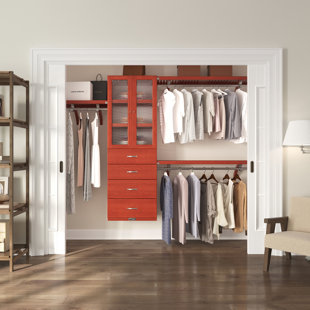 John Louis Home Solid Wood Walk-In Closet System with 4-Drawers and Glass Doors