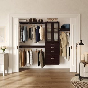 John Louis Home Solid Wood Reach-In Simplicity Closet System with 6-Drawers and Glass Doors