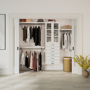 John Louis Home Solid Wood Reach-In Closet System with 6-Drawers and Glass Doors White