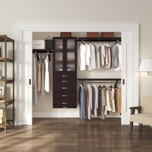 John Louis Home Solid Wood Walk-In Closet System with 5-Drawers and Glass Doors