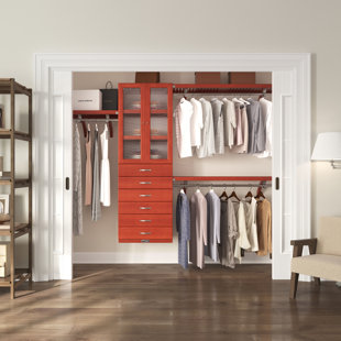 John Louis Home Solid Wood Walk-In Closet System with 6-Drawers and Glass Doors