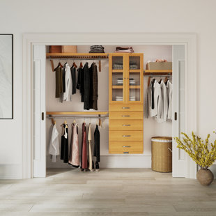 John Louis Home Solid Wood Reach-In Closet System with 5-Drawers and Glass Doors