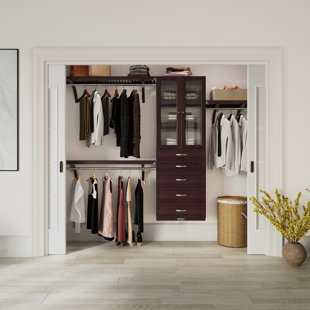 John Louis Home Solid Wood Reach-In Closet System with 5-Drawers and Glass Doors
